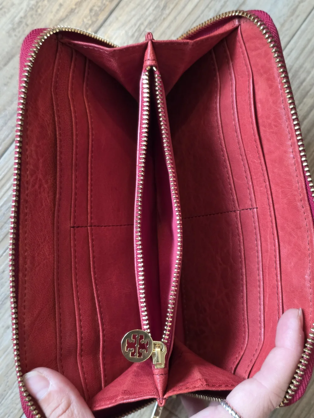 Tory Burch Red Zip-Around Leather Wallet